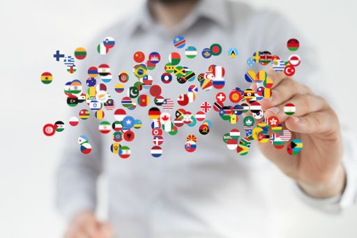 An interconnected network of international flag icons- global cooperation concept