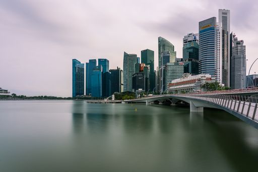 Singapore CBD Cityscape view with overcast clouds in the late afternoon