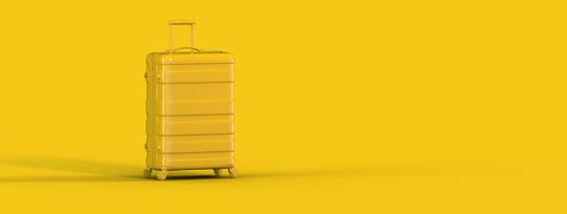 A 3D rendering of a yellow suitcase on a yellow background