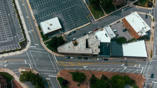 An aerial view of a street in Greensboro, North Carolina