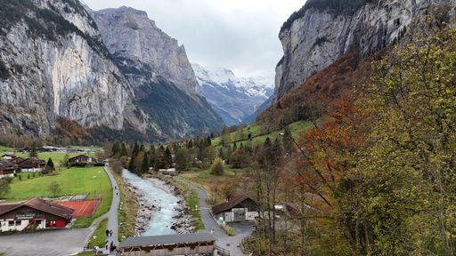 An aerial view of the majestic Swiss Alps, Interlaken near Lake Brienz
