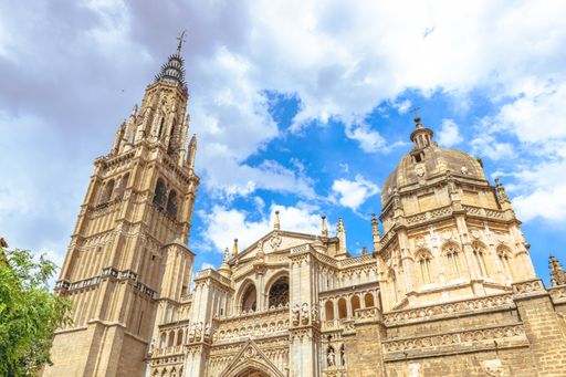 The tower and dome of the medieval cathedral of Toledo in Spain