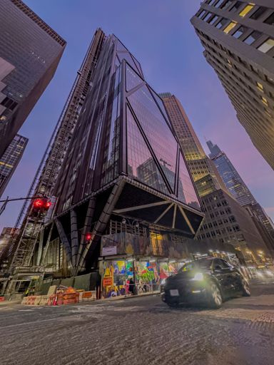 Street level view of JP Morgan Chase skyscraper in NYC during daytime
