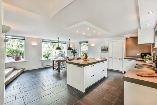 A large modern kitchen interior in white colors