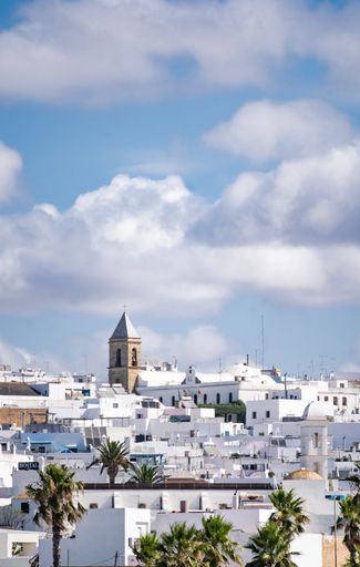 An beautiful view of the traditional white buildings of the Conil de la Frontera town in Cadiz, Spain