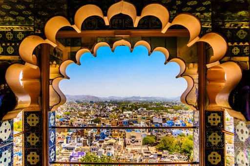 A beautiful shot of Udaipur from the window of City Palace