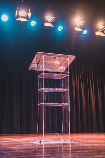 Conference stage with different colored lights