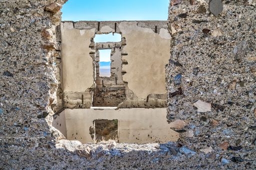 Abandoned buildings are the only remains of the ghost town of Blair, Nevada, a former gold mining town just outside of Silver Peak in rural Nevada.