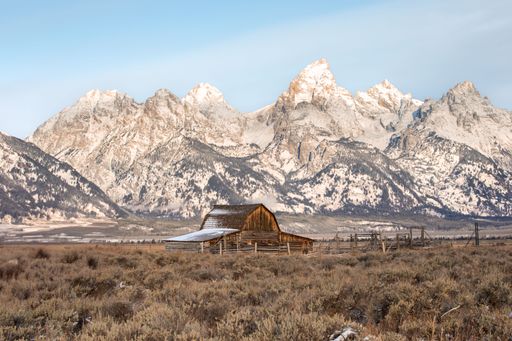 The snow-covered Teton Mountain Range in Grand Teton National Park, Wyoming, USA