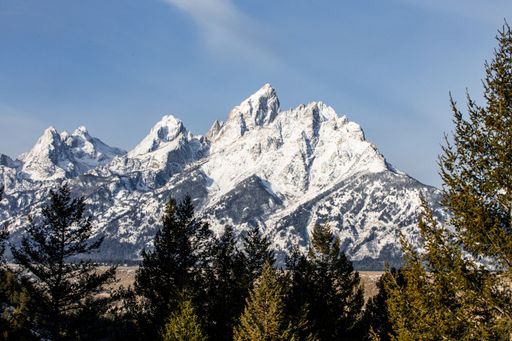 The snow-covered Teton Mountain Range in Grand Teton National Park, Wyoming, USA