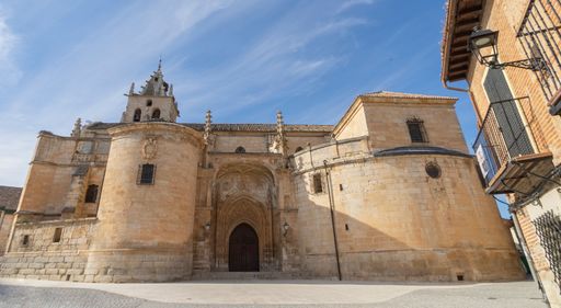 The church of Santa Maria Magdalena of gothic style in the town of Torrelaguna on a sunny day