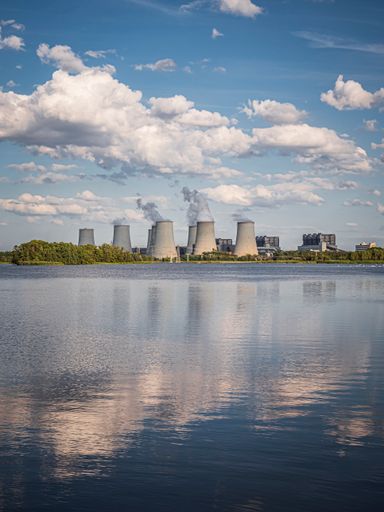 Jaenschwalde power plant behind the pond