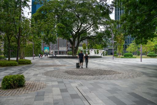 A group of people walking together at Raintree Plaza TRX