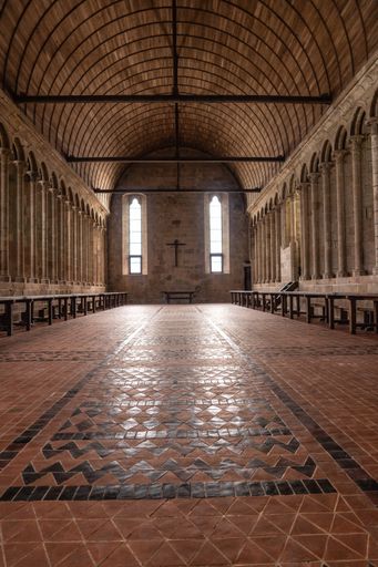 The inside of the Mont Saint-Michel Abbey church, Manche department, Normandy region, France