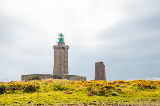 A beautiful meadow near the Phare Du Cap Frehel lighthouse in Cotes-d'Armor, France