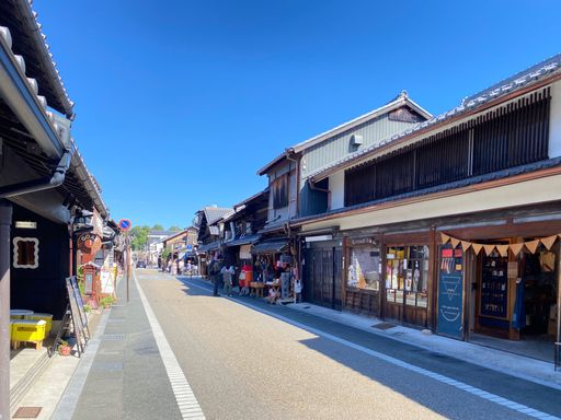 A traditional Japanese street lined with wooden buildings.