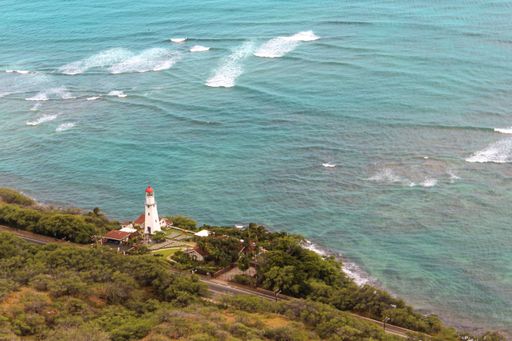 Lighthouse on the shoreline of Oahu, Hawaii.