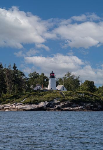 A vertical shot lighthouse at the Boothbay Harbor, Maine, USA
