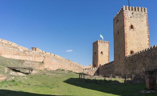Stonewall and watchtowers in the medieval town of Molina de Aragon.