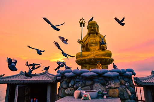 A closeup shot of Shrine at Haedong Yeonggunsa Temple in Busan, South Korea