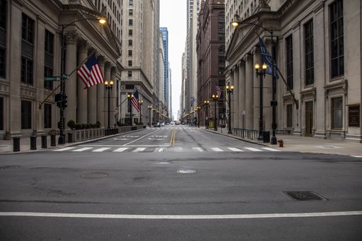The Financial District of downtown Chicago is completely empty due to the government shutdown caused the pandemic of Corona virus Covid-19