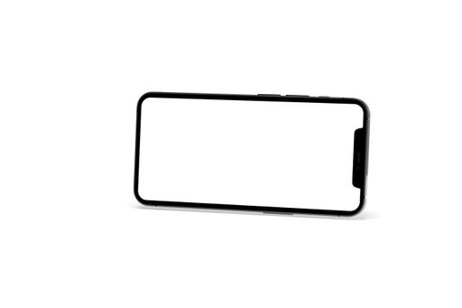 A smartphone with a blank copy space screen isolated on a white background
