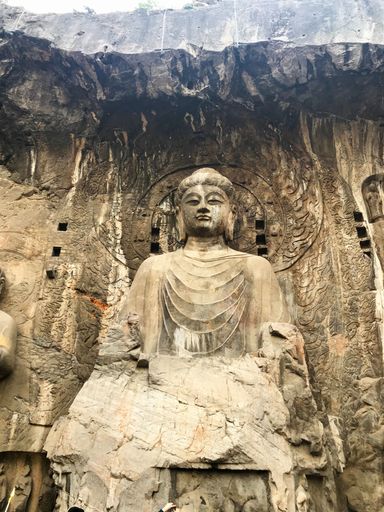 The photo was taken at the Longmen Grottoes in Luoyang, which are believed to have a history of more than 1,500 years.