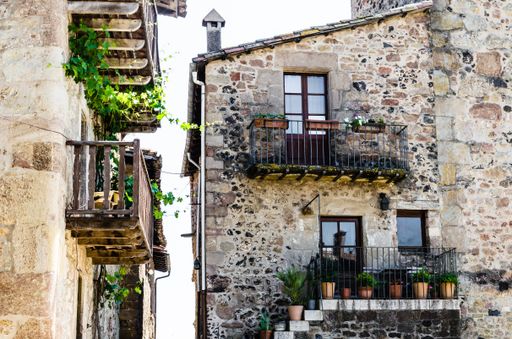 A closeup shot of old buildings in Santa Pau, Girona Spain