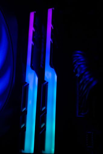 A closeup shot of a colorful computer cooler parts