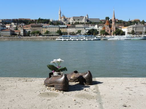 The Holocaust memorial in Budapest on river Danube bank