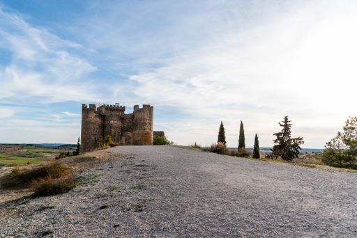 A beautiful shot of a pathway leading to a fortress surrounded by trees and greenery