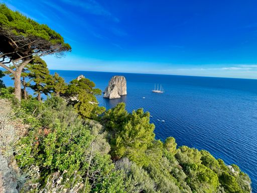 The shore of Capri and the calm Tyrrhenian Sea from Italy