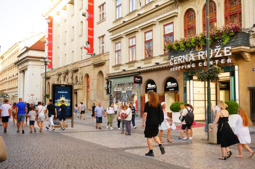 Many people walking on the streets of Prague in the Czech Republic