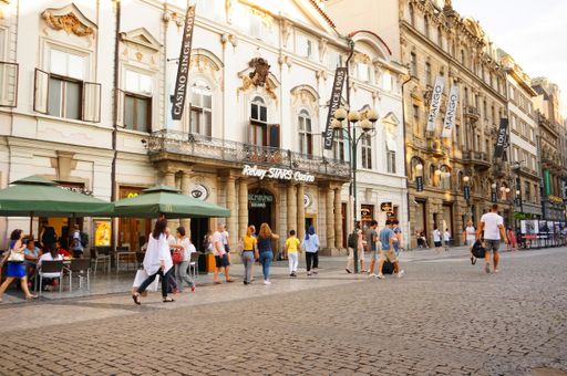 Many people walking on the streets of Prague in the Czech Republic