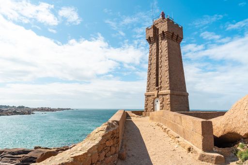 A view of a Mean Ruz Lighthouse in Perros-Guirec in Britany, Northwest France
