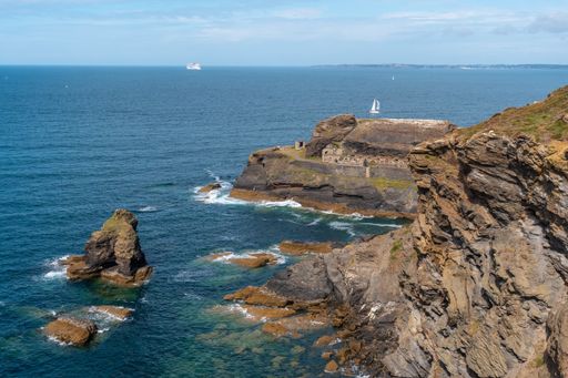 A rocky islet with a war fort Fort des Capucins in Roscanvel, Crozon, France
