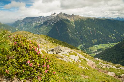 Dolomites in Italy, Michlreis Alm, mountains of the alps, landscape in Europe, hiking area,