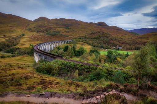 A beautiful view of Glenfinnan Viaduct in Scotland, UK