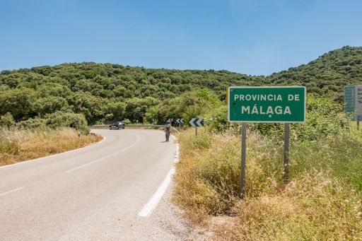 The road sign, entering the Province of Malaga, Andalusia, Spain