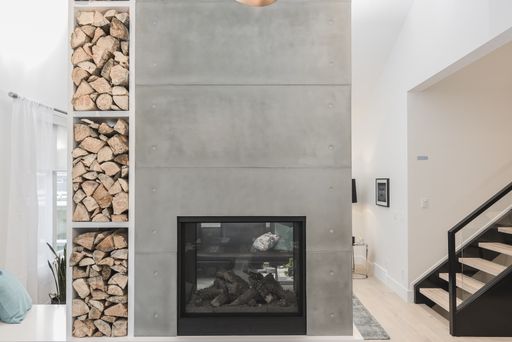 A beautiful shot of a modern house fireplace