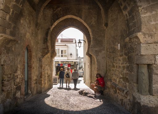 The Jerez Gate, Puerta de Jerez in Tarifa, Costa de la Luz, Andalucia, Spain.