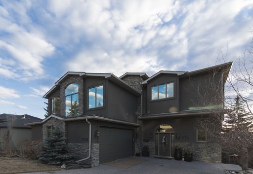 A wide shot of the beautiful architecture of a modern house