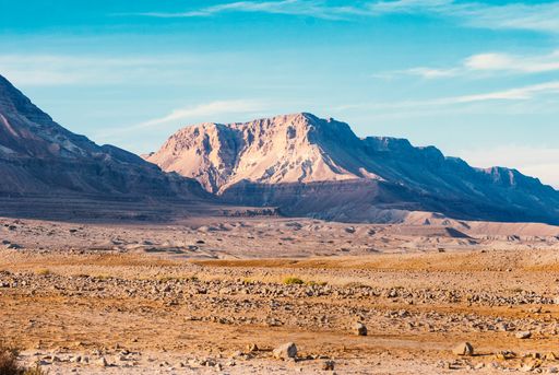 Desert on the Dead Sea, between Ein Gedi and Masada in Israel, wadi in the judean desert, view to Jordan