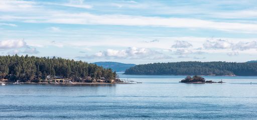 The lake with islands in it under the sky in Vancouver Island, British Columbia, Canada.