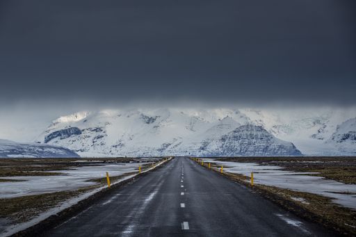 A driving Iceland Route 1, towards Vatnajokull glacier in Iceland