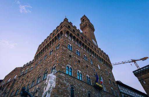 A low angle shot of the Palazzo Vecchio in Florence, Tuscany, Italy