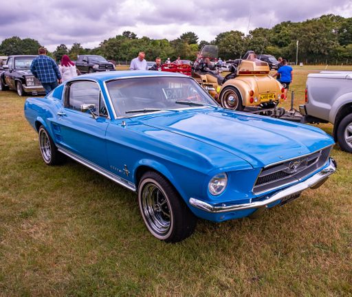 A front view of classic Ford Mustang car during the festival of wheels in Ipswich
