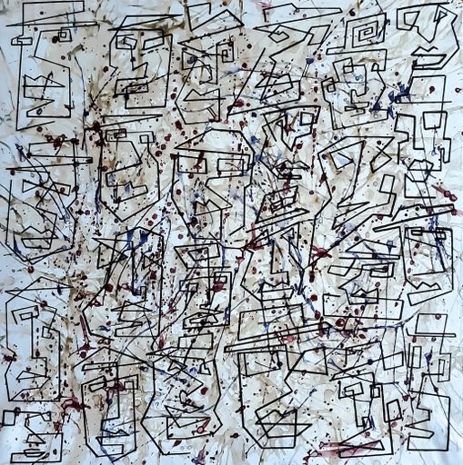 A vertical shot of an abstract painting with black lines as wallpaper