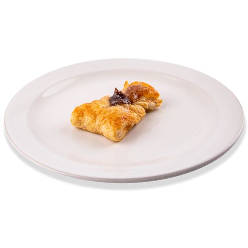 A top view of a cookie with a jam inside served on a white plate isolated on a white background