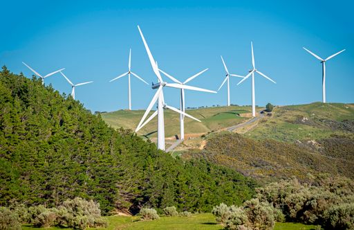 A Rural Wellington View Including A Pod Of Turbines forming part of the West Windfarm in New Zealand